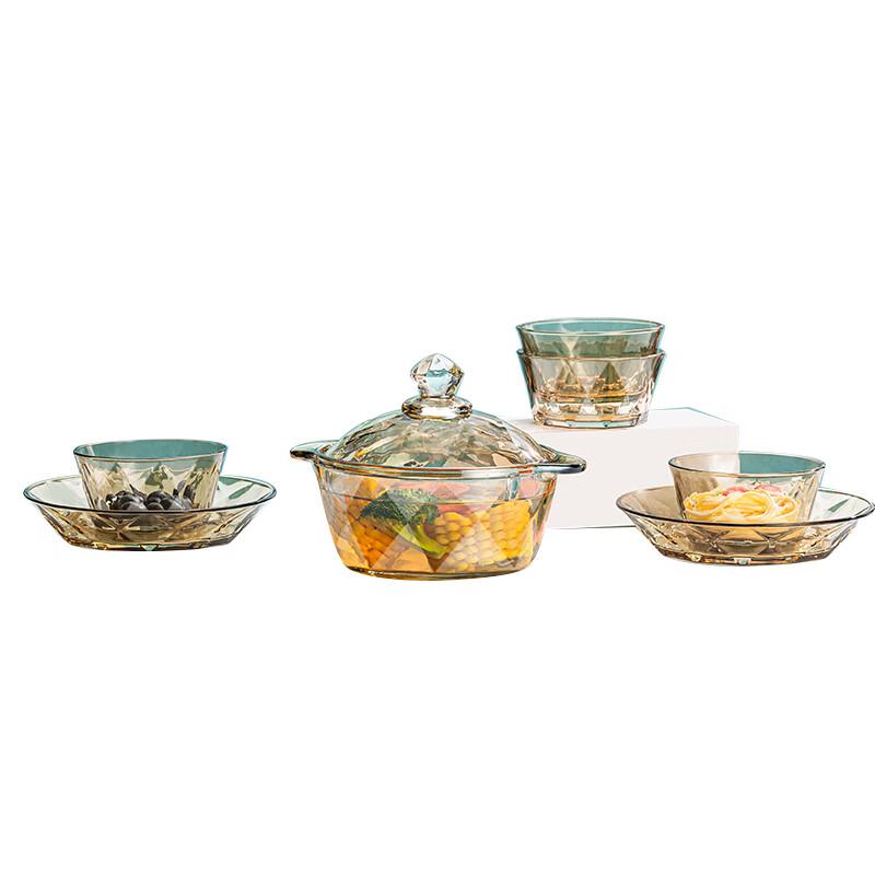 SIDISEN Североевропейский пейзаж Янтарное стекло 7-предметный набор суповых кастрюль