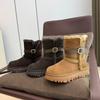 Winter neue kurze Gürtelschnalle Teddyrand Schneestiefel Damen dicksohlige Rindsleder Gürtelschnalle erhöht und Samt