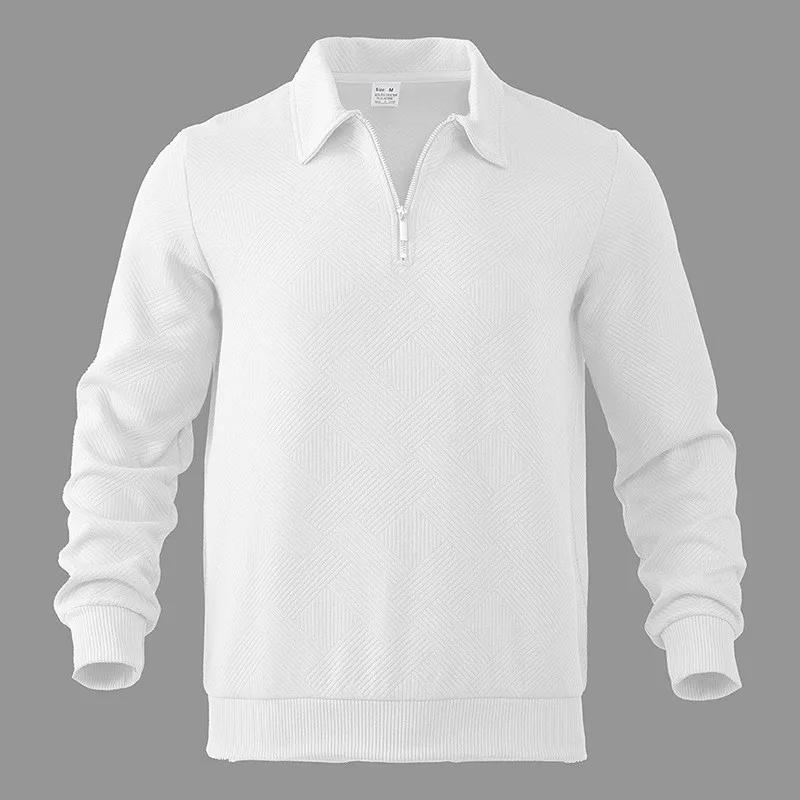 Man Hoodie Half Zip Sweater Pullover Long Sleeve Knit Top Loose Fit Geometric Pattern Casual Shirt Ribbed Cuff Hoodies