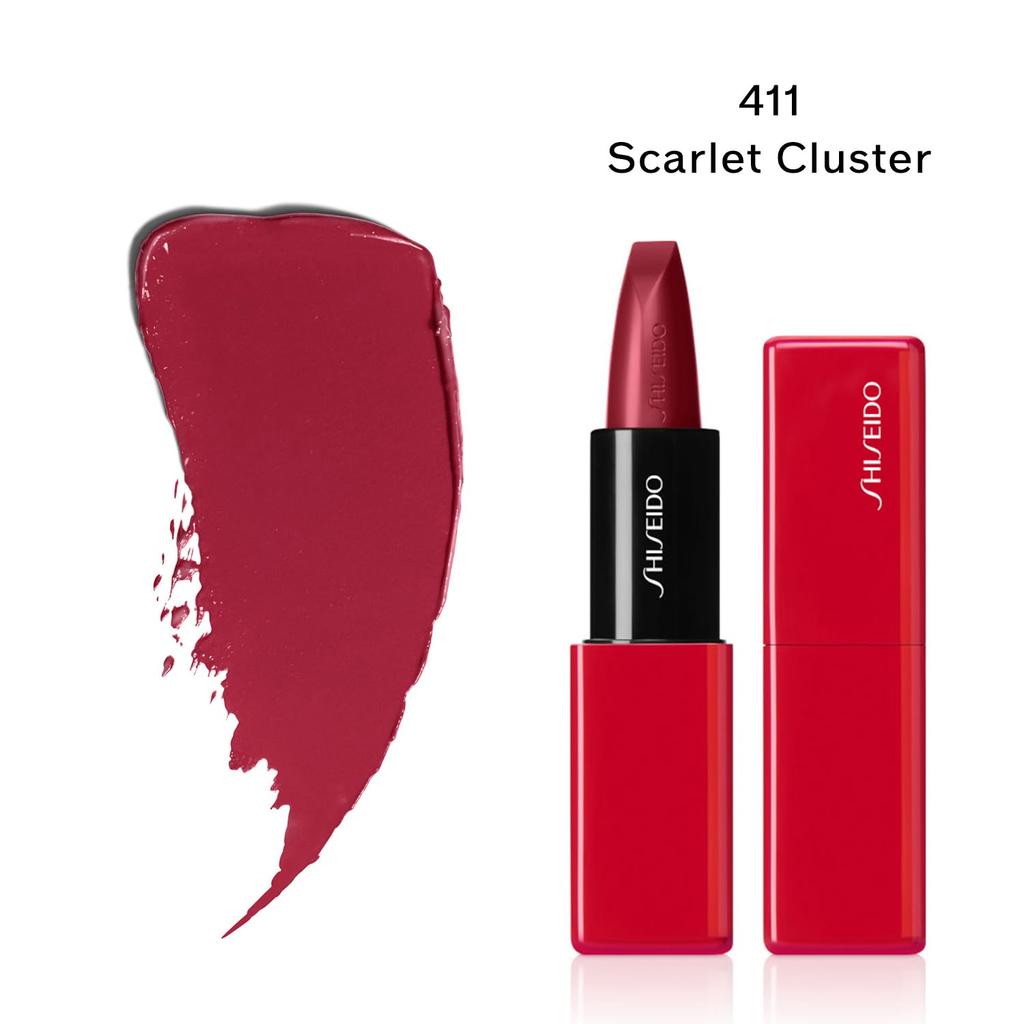 SHISEIDO Makeup Techno Satin Gel Lipstick 411 Scarlet Cluster 3.3g | Lipstick & Lip Gloss | Stick Type | Highly Pigmented & Moisturizing | Shiseido