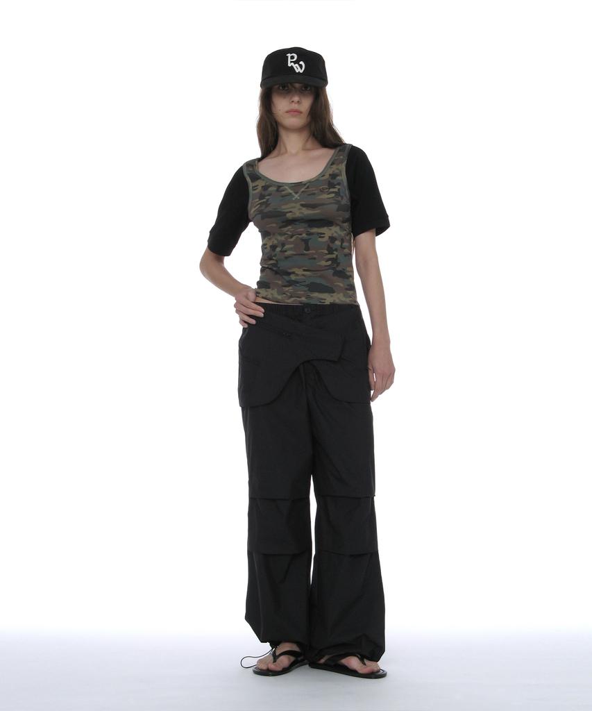 PARTIMENTO WOMEN Scoop Neck Bat Sleeve Top_Camouflage