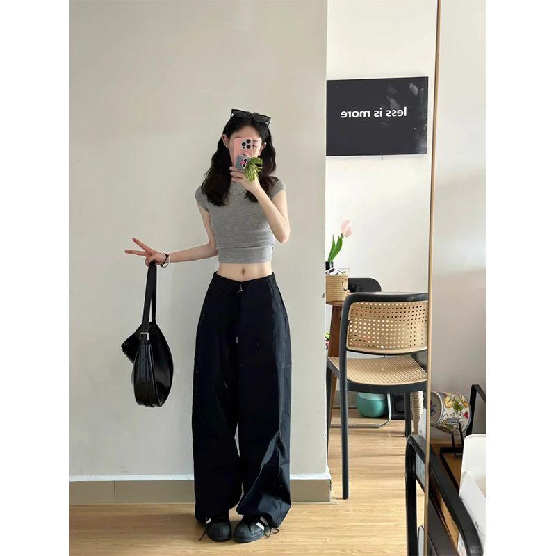 

Fashion Sexy Shoulder Crop-Top Short Sleeve T-shirt Female Summer Slim and Sexy Tight Waist Stylish Hot Cropped Small Top Grey M