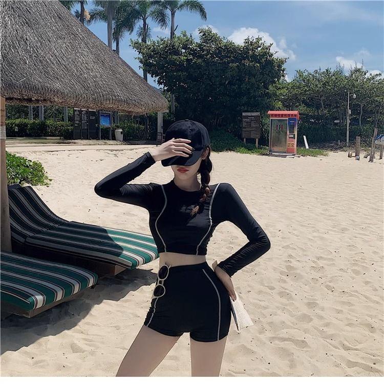 Women's Professional Long & Short Sleeve Split Swimsuit - Conservative Hot Spring Design
