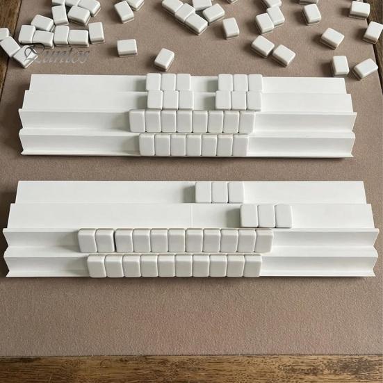 2 Player Mahjong Supplies 1/2/4Pcs Folding Double Rack, Tile Holder Plastic Racks for Up to 1.5 Inches Tiles, Portable Game Accessory