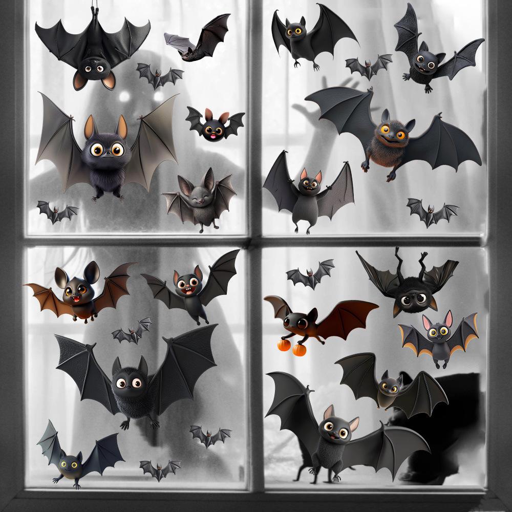 Halloween, Cartoon, Cute Bats, Glass Window Stickers, Festive Atmosphere Decoration, Store Static Stickers, Party Decorations