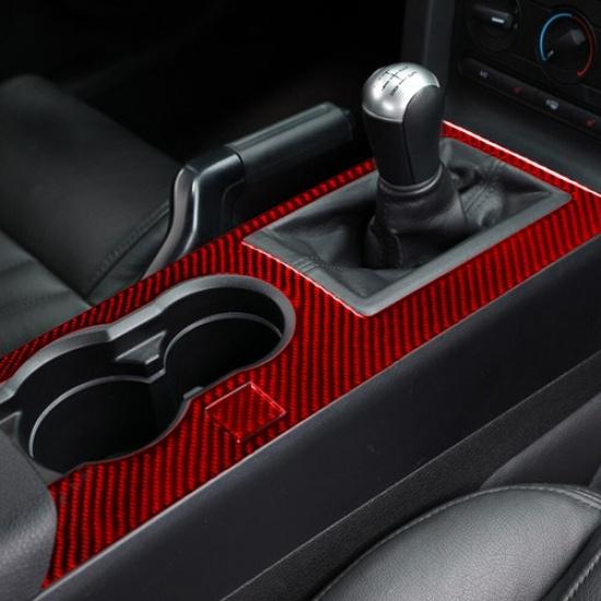 2Pcs Red Carbon Fiber Interior Gear Shift Cover Trim For Ford Mustang 2005-2009