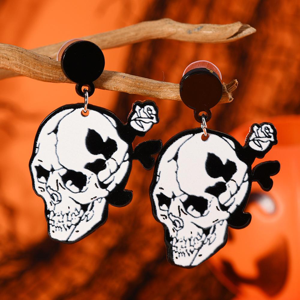 New Halloween Series Crow Skull Earrings - European  American Hip Hop Style