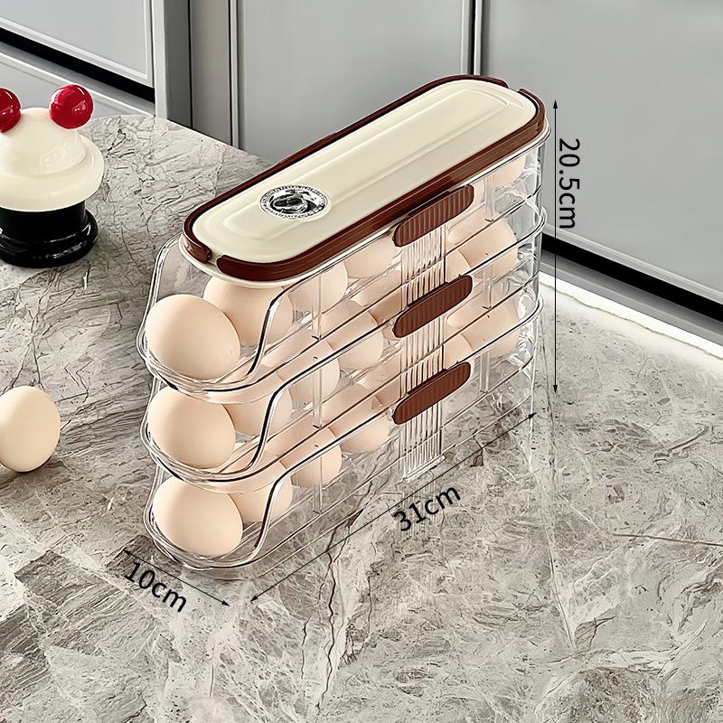 Auto Rolling Fridge Egg Organizer Kitchen Egg Holder for Fridge Space Saving Eggs Dispenser for Refrigerator Storager JAF239