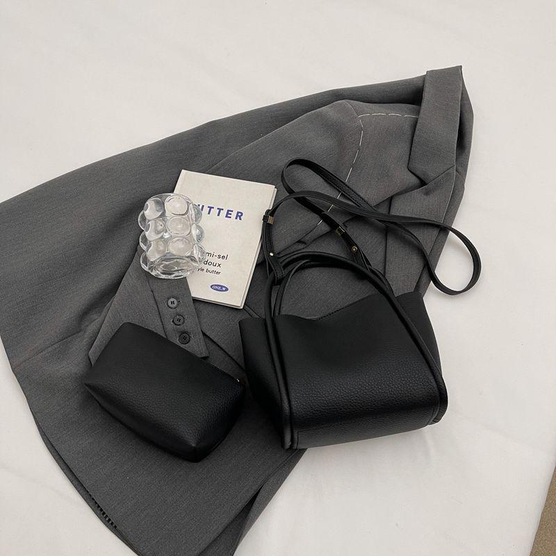 High-End Korean Style Women's Solid Color Basket Bucket Crossbody Handbag - 2025 