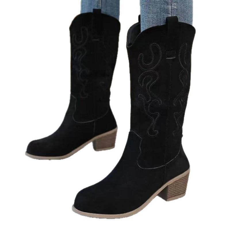 Plus-size Boots with Thick Heels, Retro Style, Anti-slip, Women's Shoes, High Boots