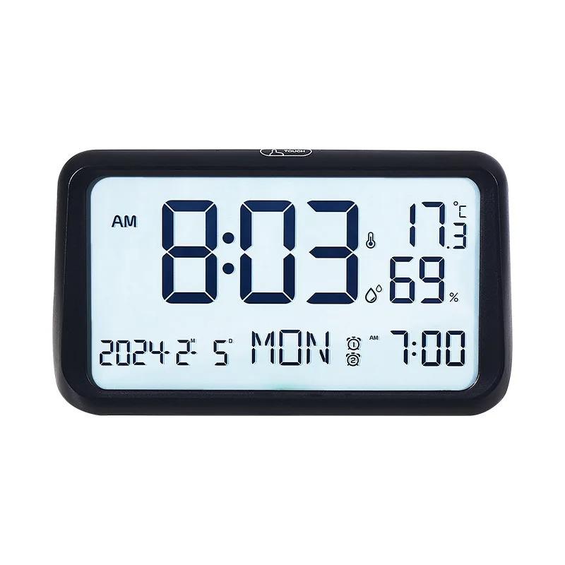 Minimalist Soft Light Digital Alarm Clock Large Screen Multifunctional Temperature Humidity Display Electronic Clock for Table
