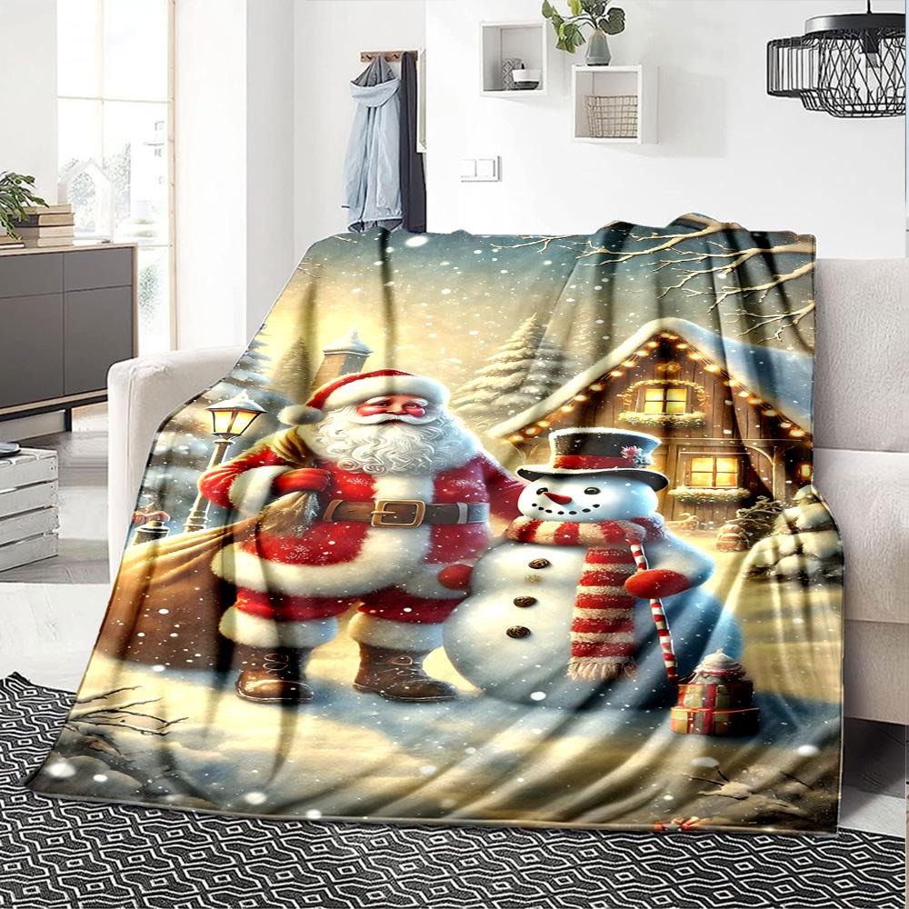 1pc Santa Claus Snowman Blanket Lightweight Flannel Throw for Sofa Bed Travel Camping Livingroom Office Couch Chair