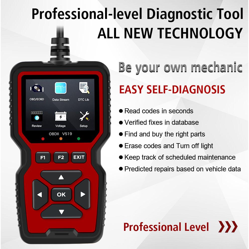 OBD2-Scanner Kfz-Fehlerdiagnoseinstrument Motorfehler-Lesedaten V519 Elm327 Batteriespannungserkennungscodeleser
