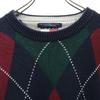 Tommy Hilfiger 90s Old Flag Tag Argyle Pattern Long Sleeve Cotton Knit Sweater Men's Used