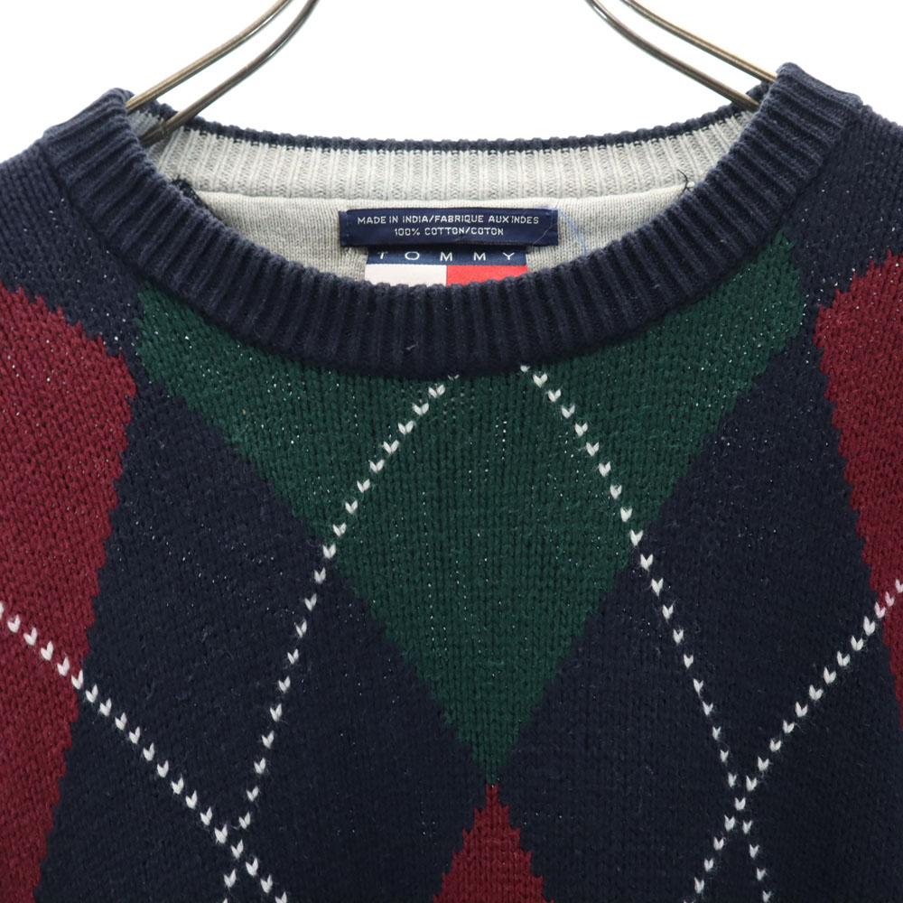 Tommy Hilfiger 90s Old Flag Tag Argyle Pattern Long Sleeve Cotton Knit Sweater Men's Used