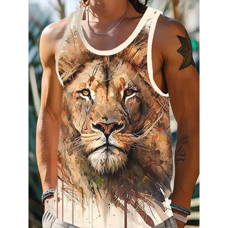 Camiseta sin mangas de verano con cuello redondo y estampado de animales en 3D para hombre, moda casual