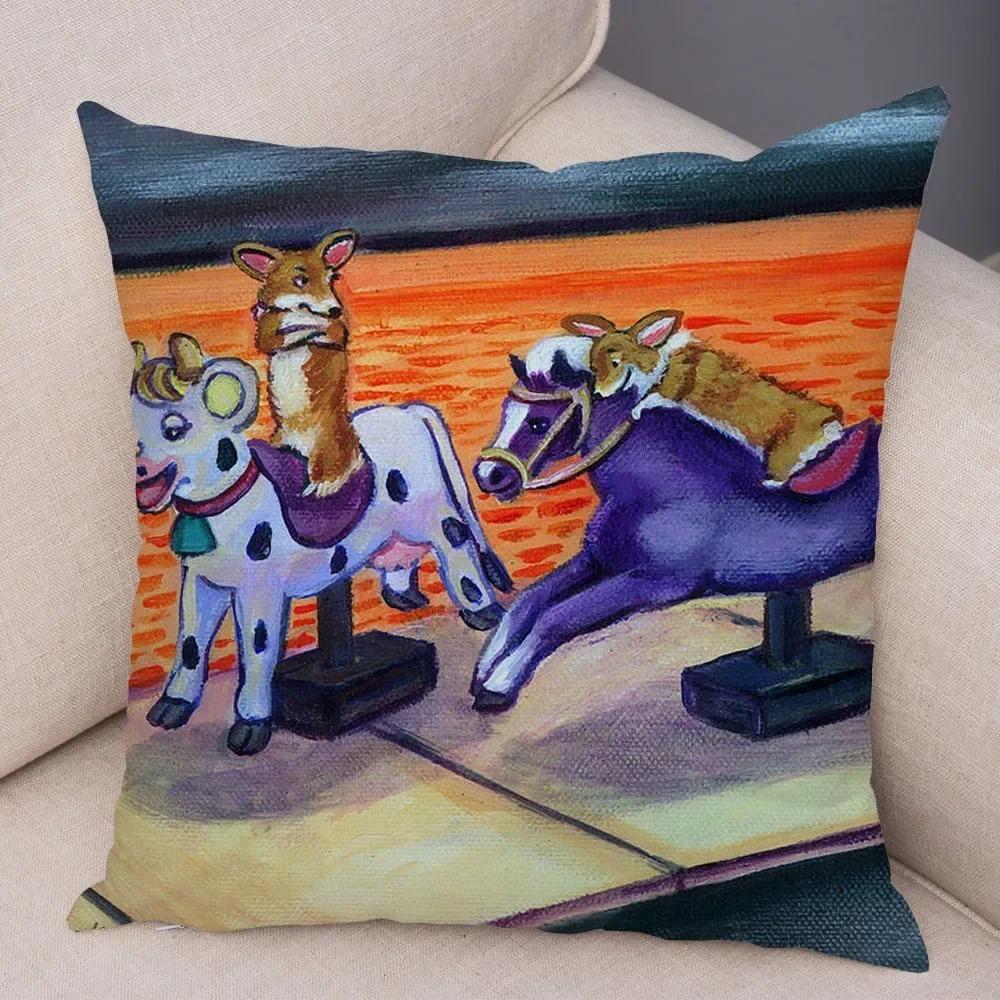 Cute Pet Dog Welsh Corgi Animal Print Cushion Cover Sofa Home Car Pillow