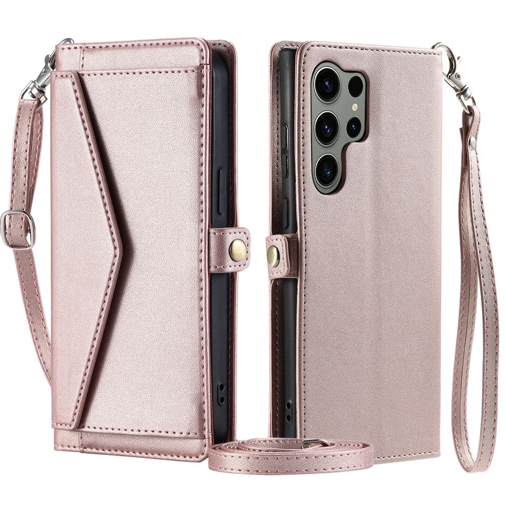 Crossbody Kartenfach Portemonnaie Lederhülle Für Samsung Galaxy S24 Ultra S23 Plus S22 S21 A55 A25 A15 A35 A16 Riemen Tasche Abdeckung