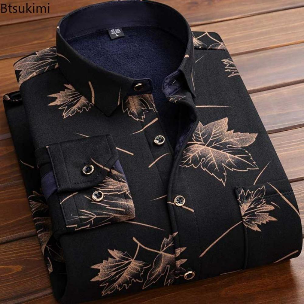 Flannel Men Shirt 2026 Autumn Winter Male Long Sleeve Plaid Shirt Thick Fleece Lined Soft Casual Flannel Warm Dress Shirt Male