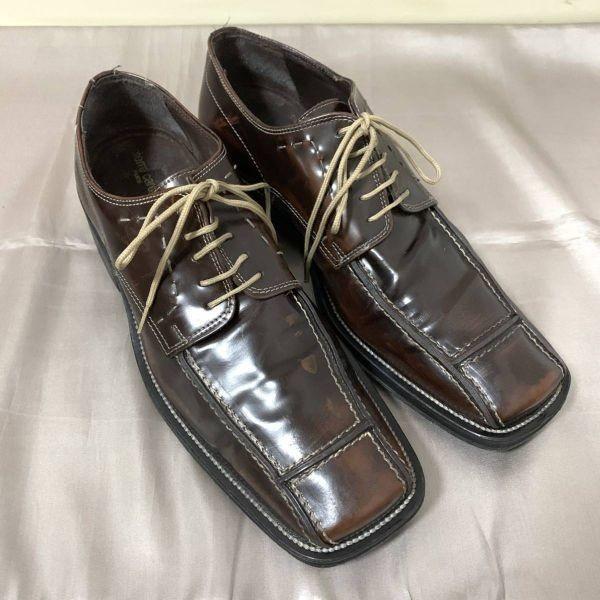 Pierre Cardin Size 43 27.5 28.0cm All Leather Swirl Moc Shoes Brown(USED)
