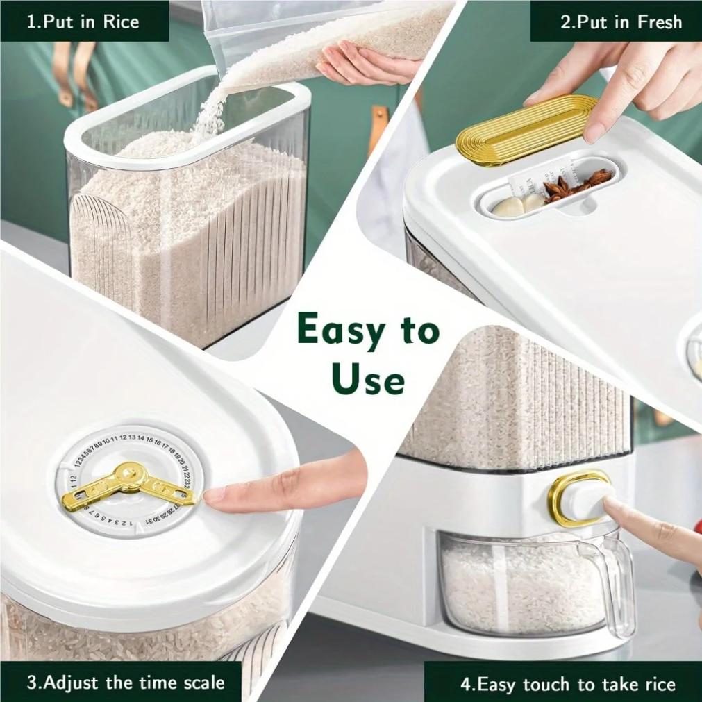 5kg/10kg Rice Dispenser - Large Pantry Storage Container with Measuring Cup & Time Markings2025new