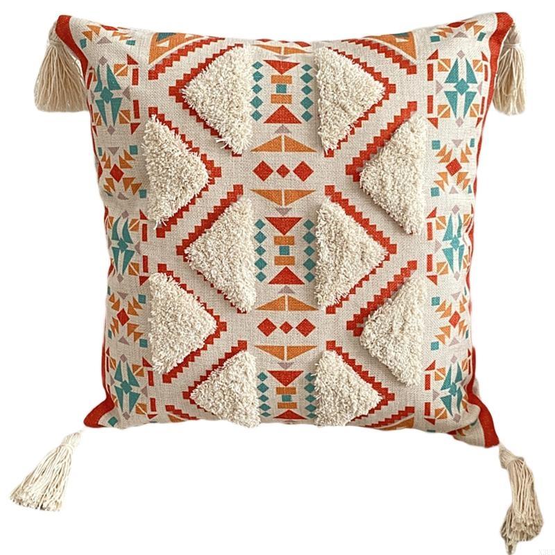 

Boho Tufted Tassel Throw Pillow Cover Cotton Square Pillowcase Covers for Home Bedroom Office Bed Sofa Decor Cushion X3UC