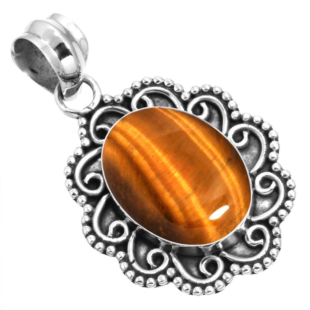 925 Sterling Silver Pendant Women Gemstone Handmade Jewelry Wedding Gift Malachite Moonstone Rose Quartz Red Stone Smoky Topaz Tiger Eye Fashion