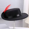 Black Snowman Costume Hat Artistic with Simulated Feathers Felt Hat Retro Sun Protection Halloween Snowman Feather Hat