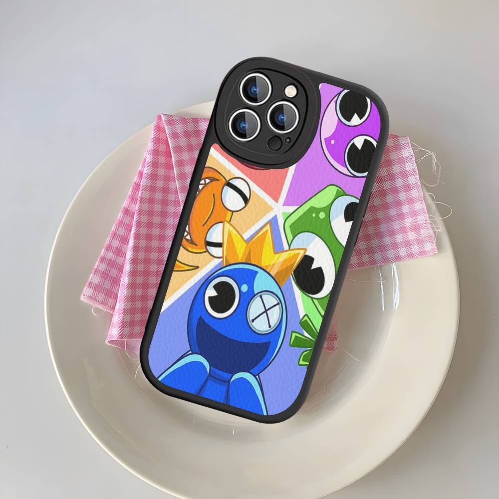 Cartoon R-Rainbow Friends For IPhone 16 15 14 13 12 11 Pro Max Plus Leather Phone Case