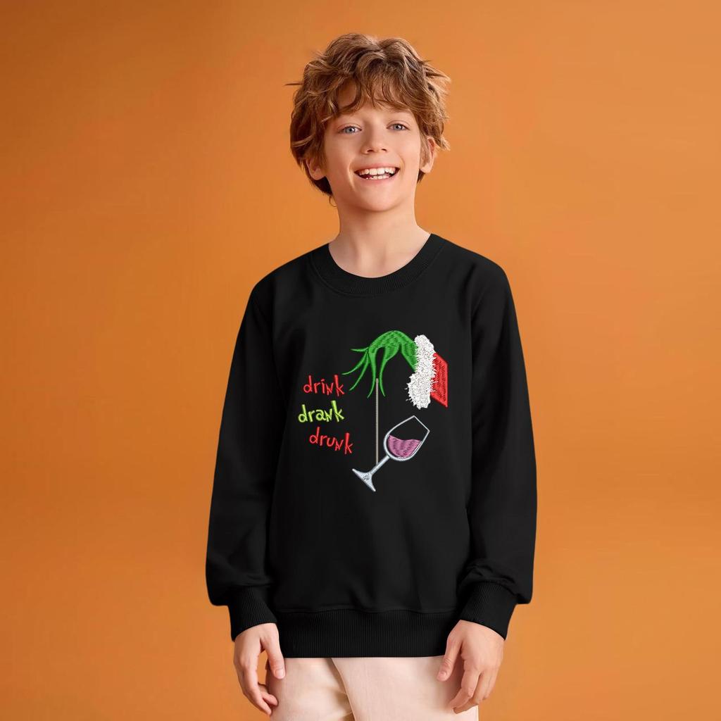 Kids' Fashion Loose-Fit Casual Long-Sleeve Christmas Print Oversized Crewneck Sweatshirt