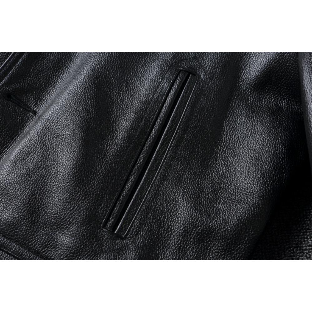 Chinese Size Men Leather Coat Genuine Soft Cowhide Leather Classic Turn Down Collar Leather Jackets For Men Clothing Autumn