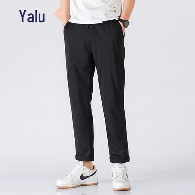 Yalu Herren Eis-Seide Kordelzug Elastischer Bund Lässige Gerade Bein Hose