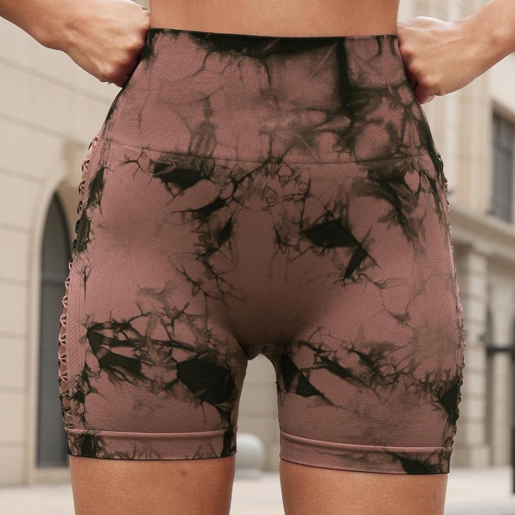 New Tie-dye High-waisted Butt-lifting Yoga Shorts with Side Cut-outs