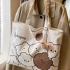 Fashionable Cartoon Printed Cute Bear with Bear Head Pendant, Single Shoulder Large Capacity Student Bag, Versatile Single Shoulder  Bag, Handbag