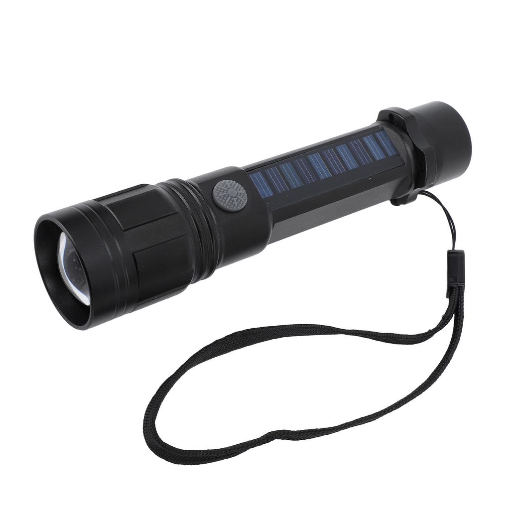 LED Flashlight Zoomable 3 Light Modes USB Or Solar Charge Compass Design Bright Flashlight for Outdoor Adventure Camping