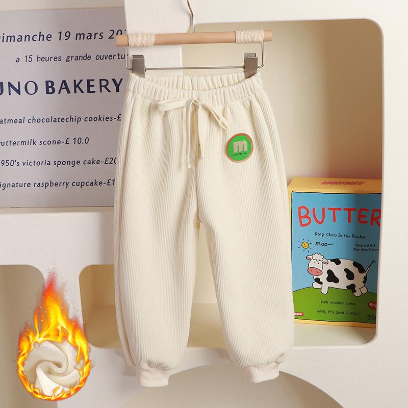 Children's Ribbed Striped Pants - Autumn & Winter Velvet-Lined Long Leg Pants for Boys & Girls