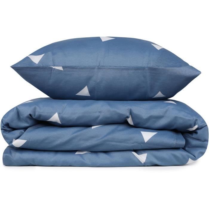 Parure de lit - 1 housse de couette 220 x 240 cm + 2 taies d'oreiller 60 x 60 cm - 65% coton, 35% polyester - Bleu