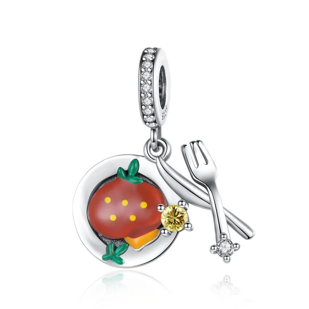 New 925 Silver Charms Watermelon Cherry Earrings Beads Fit Bracelets for Women Necklace DIY Fine Jewerly