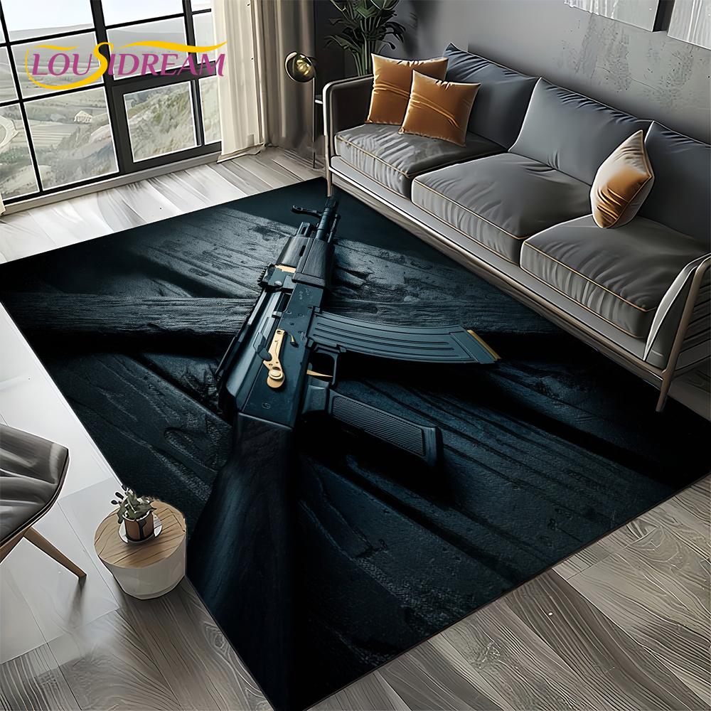 2025 New Retro Guns Pistol Ammunition Bullet Cartridge AK M4 Rug Carpet for Living Room Bedroom Decor,Non-slip for Sofa Doormat