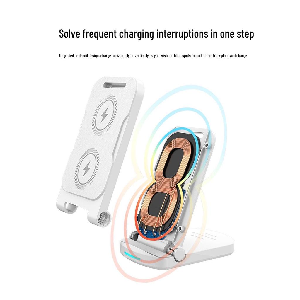 Foldable 15W Dual Coil Wireless Charger - Fast Charging for All Compatible Phones