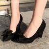 Bow Wedges Women Shallow Shoes Suede Pointed Toe Sexy High Heels Pumps 2025 Trend Winter Dress Party Designer Femme Chaussures