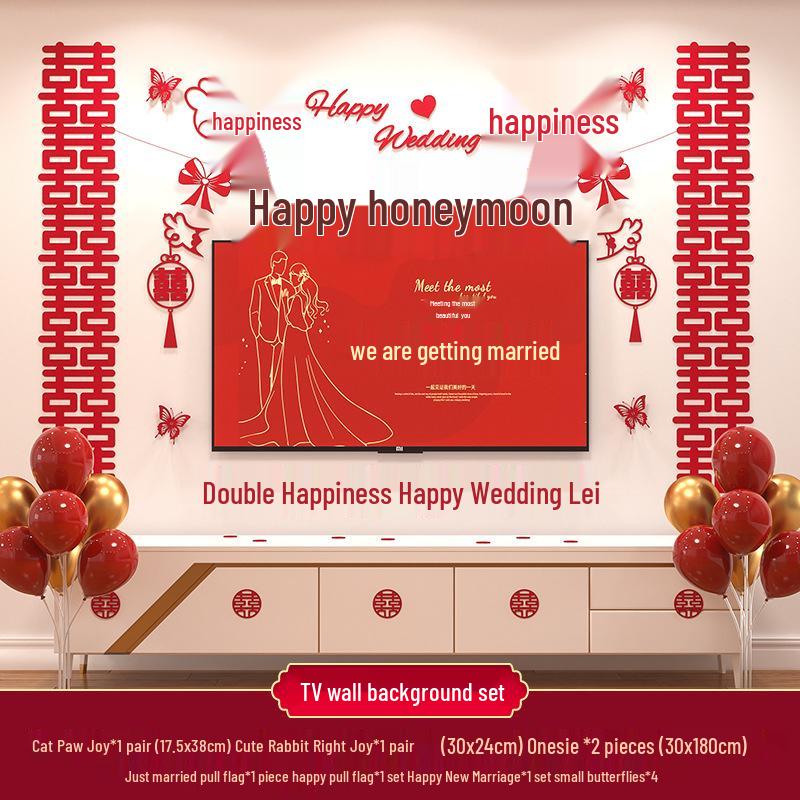 Double Happiness Wedding Room Decoration Set for New Homes - Living Room & TV Wall Decor