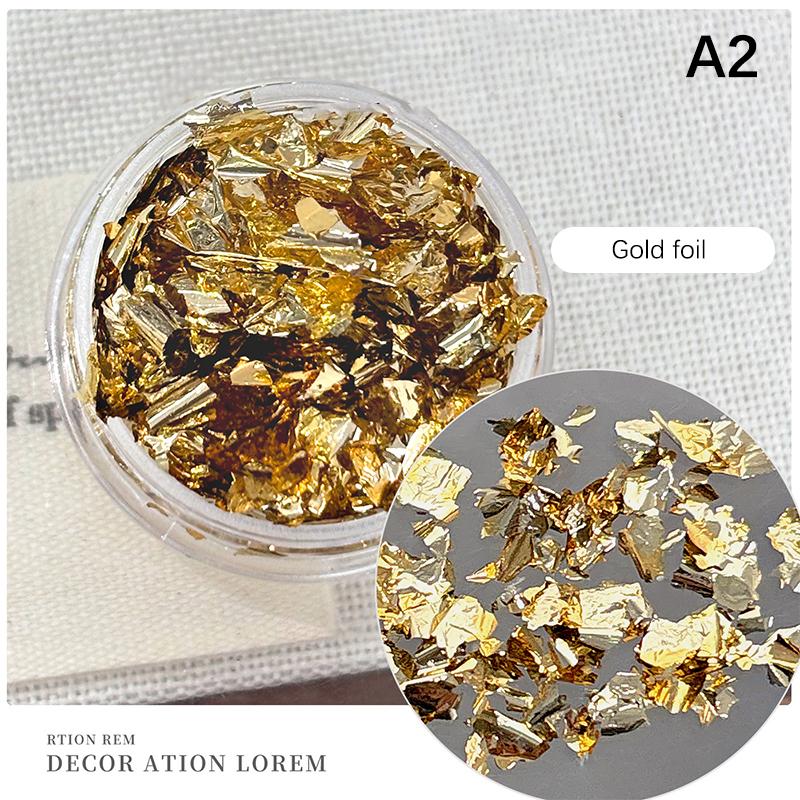 

1Box Gold Foil Fragment Nail Glitter For DIY Nails Sticker Art Nail Decorations Multi Color Gold Leaf Flakes