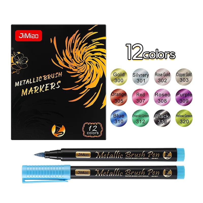 

12/24 Цвета Металлический Акриловый Маркер Ручной Рисунок Мягкий Наконечник На Водной Основе Граффити Ручка Уличные Художественные Принадлежности для Художников