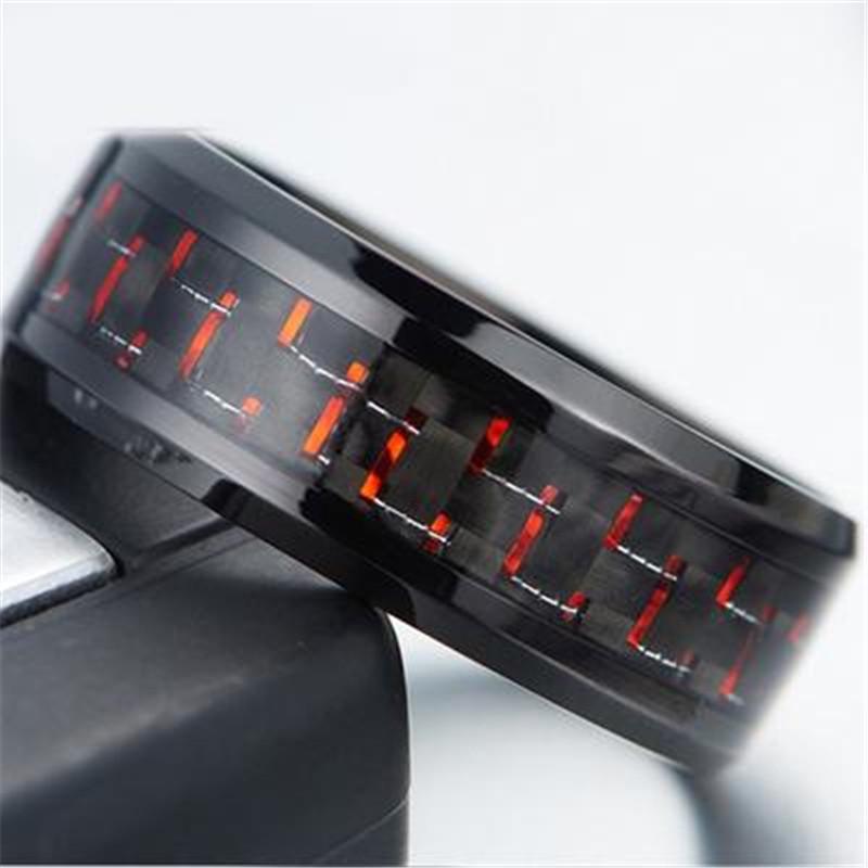 1pcs Men Black Titanium Wedding Band Ring With Black And Blue Carbon Fiber Inlay