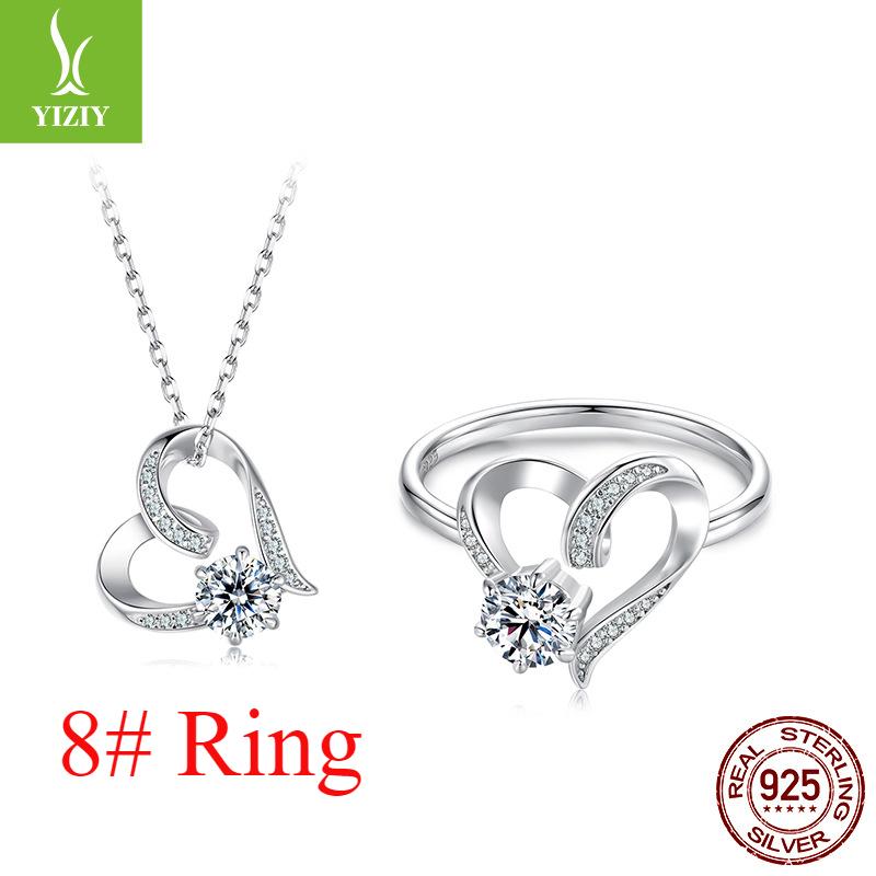 Ins Moissanite Non-Fading 925 Sterling Silver Ring Super Flash Heart-Shaped Mozzarella Jewelry Set