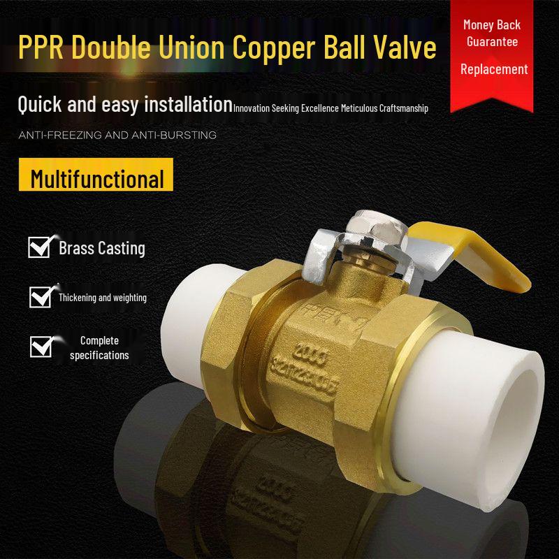 Zawór kulowy miedziany PPR: 20mm Podwójne Złącze, 25mm Rura Wody Kranowej, 32mm Zgrzewane na Gorąco, 40mm Ogrzewanie, 50mm Zawór, 63mm Przełącznik.