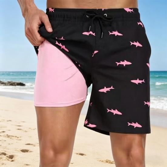Board Shorts with Compression Liner Quick Dry Board Shorts Breathable Lining Adjustable Drawstring Summer Shorts