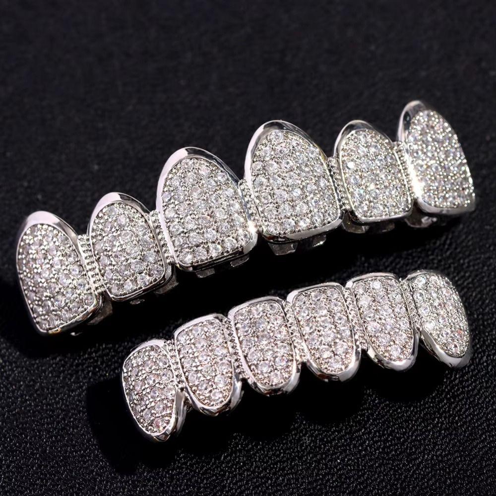 Hip Hop Teeth Grillz Set Top & Bottom Set Removable Design Hiphop Teeth Grillz Rhinestone Zircon Charm Teeth Grillz