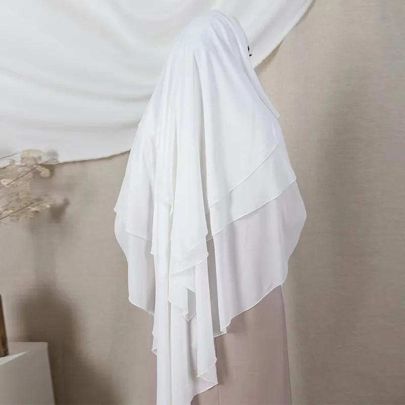 Long Khimar Hijab Scarf Wrap 2 Layers Crepe Voile Femme Musulman Muslim Fashion Ramadan Prayer Hijabs  Islamic Clothing